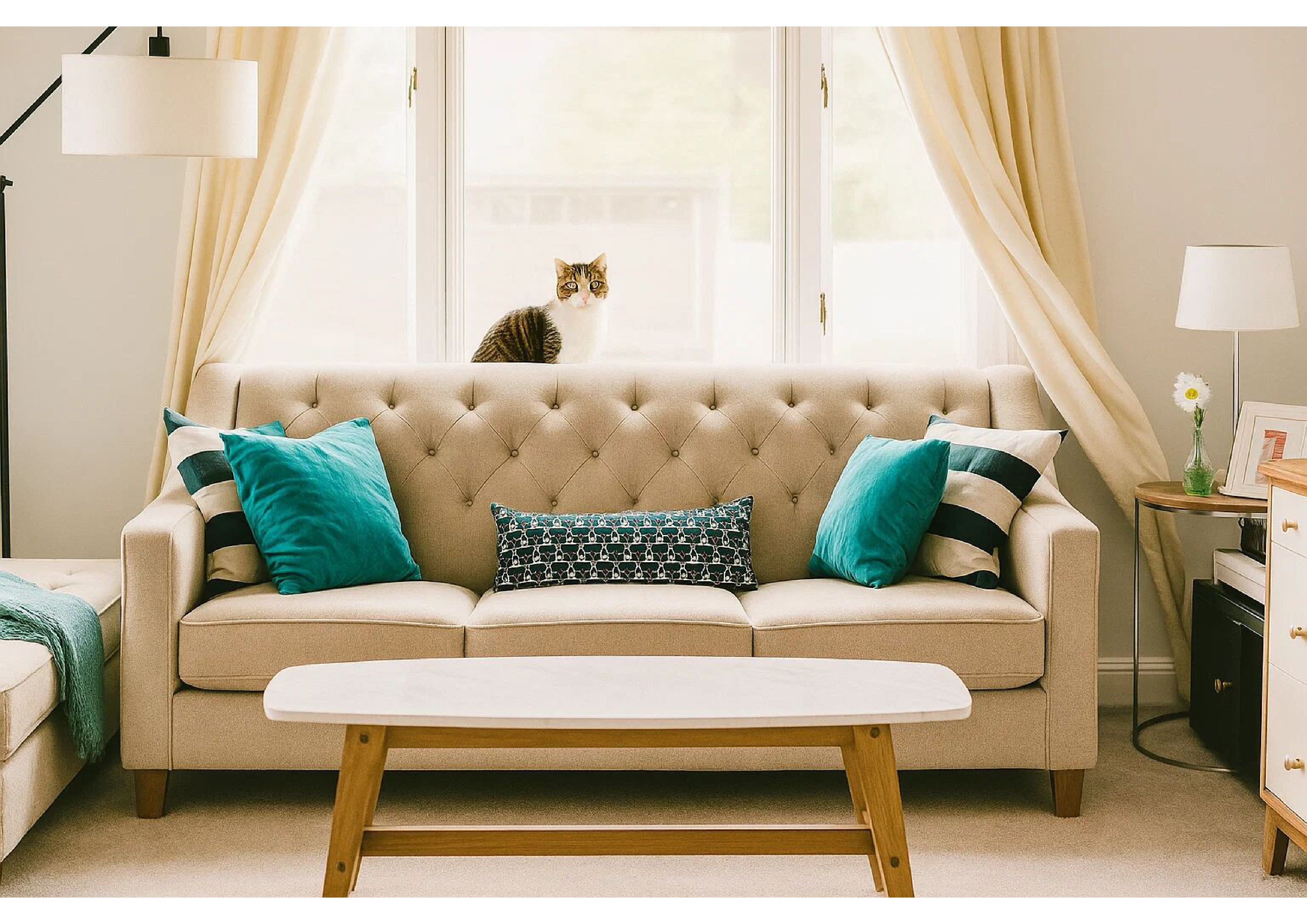 Sauberes Sofa mit Katze